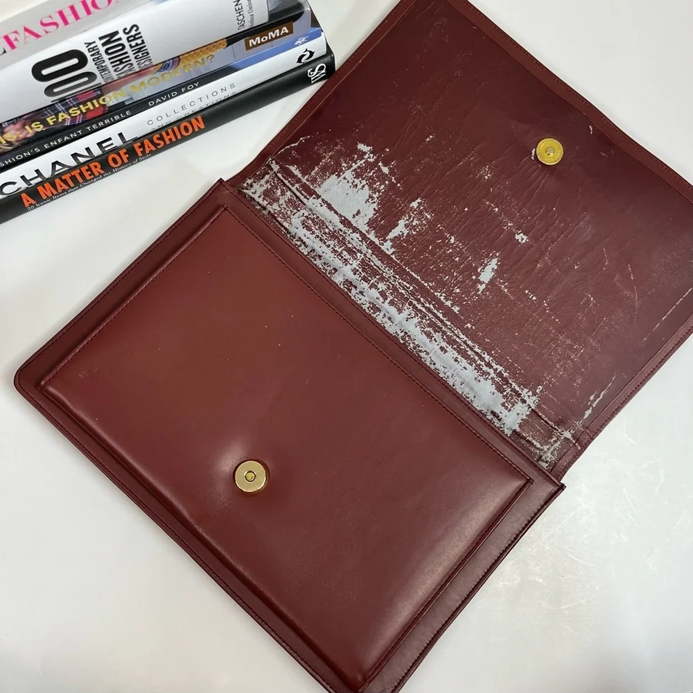 Cartier Clutch Bag Red Bordeaux Burgundy Leather Gold Hardware Large
